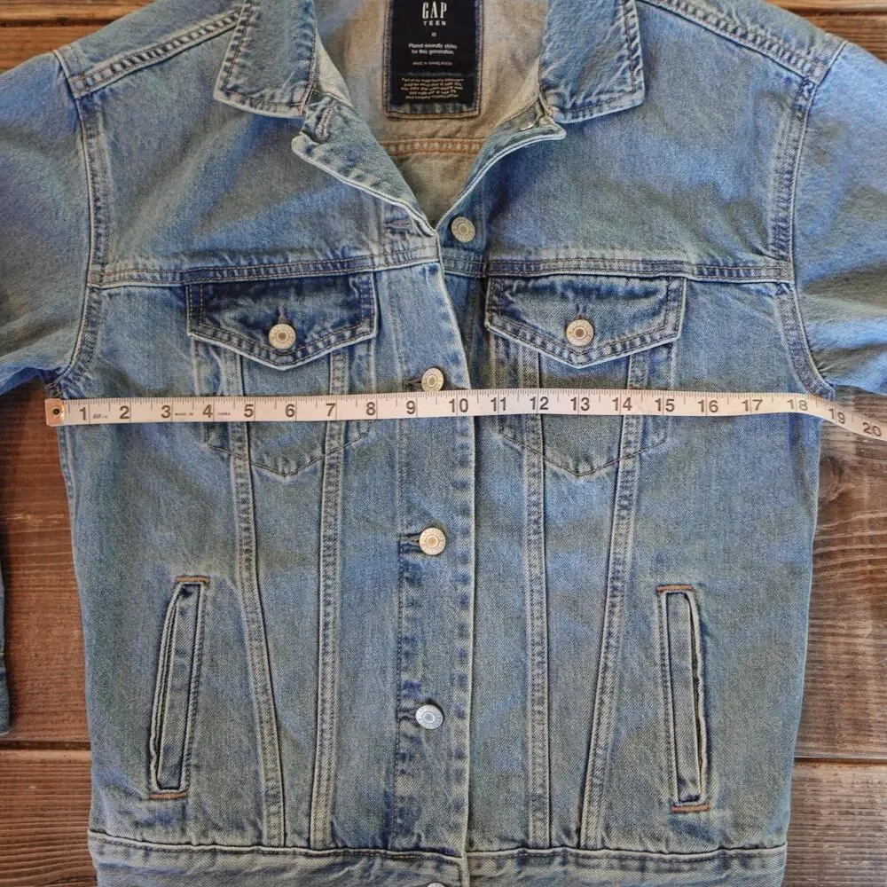 Gap Teen Denim Jacket Unisex‎ 12 Blue Washwell Trucker Jean Planet Friendly